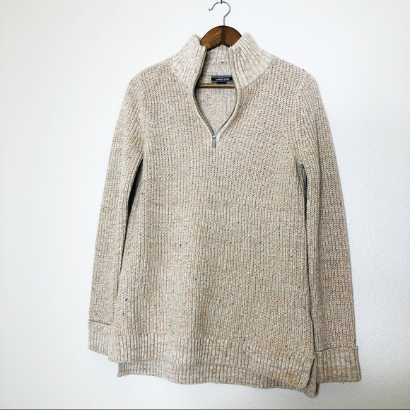 Lands' End Sweaters - Lands End knit sweater beige 1-4 zip speckled cuff